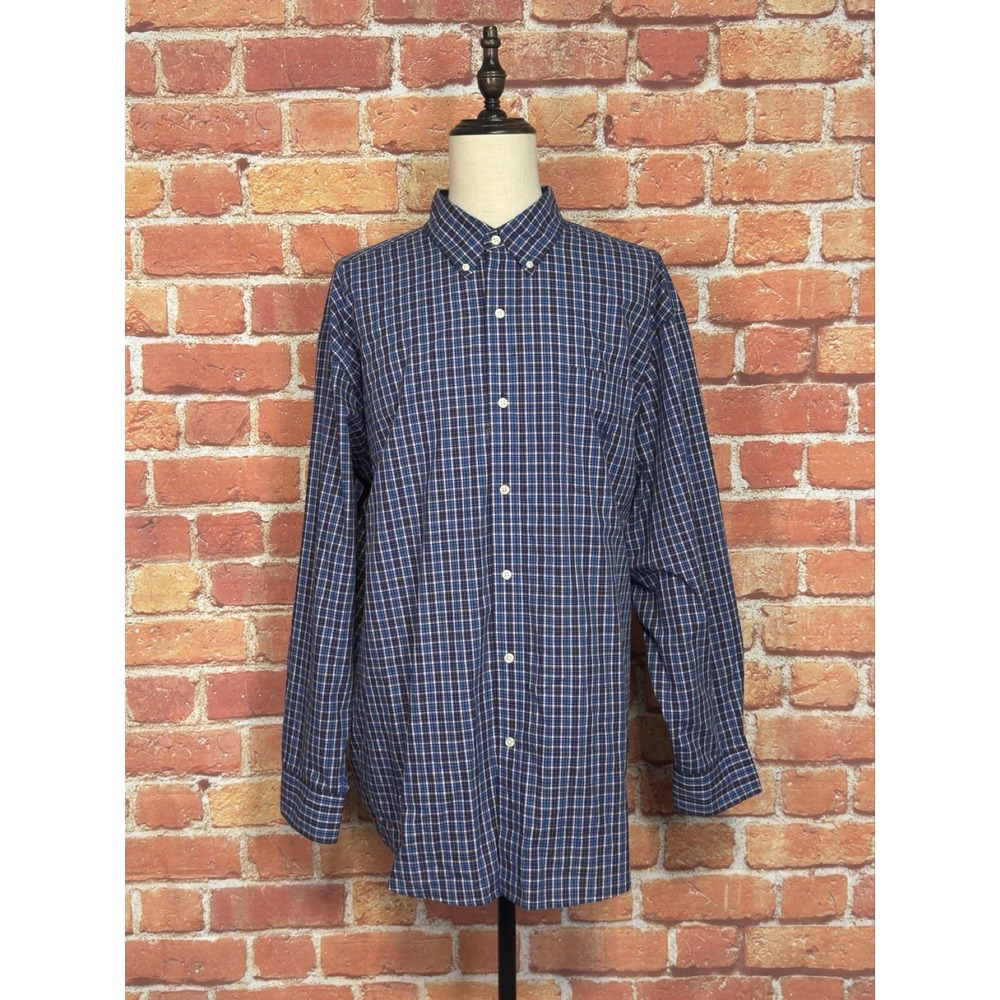 Chaps Easy Care Mens Big 3XB Blue Plaid Long Sleeve Stretch Button Down Shirt